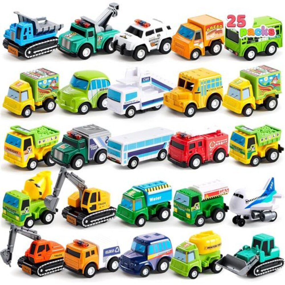 25 Pieces Pull Back Cars and Trucks Toy Vehicles Set for Toddlers, Girls